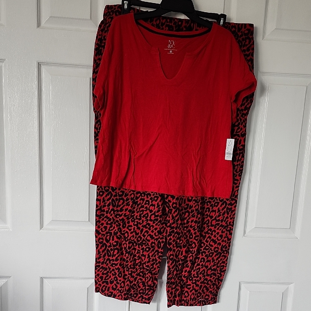 New York & Company Red Leopard Pajama Set with cozy Socks